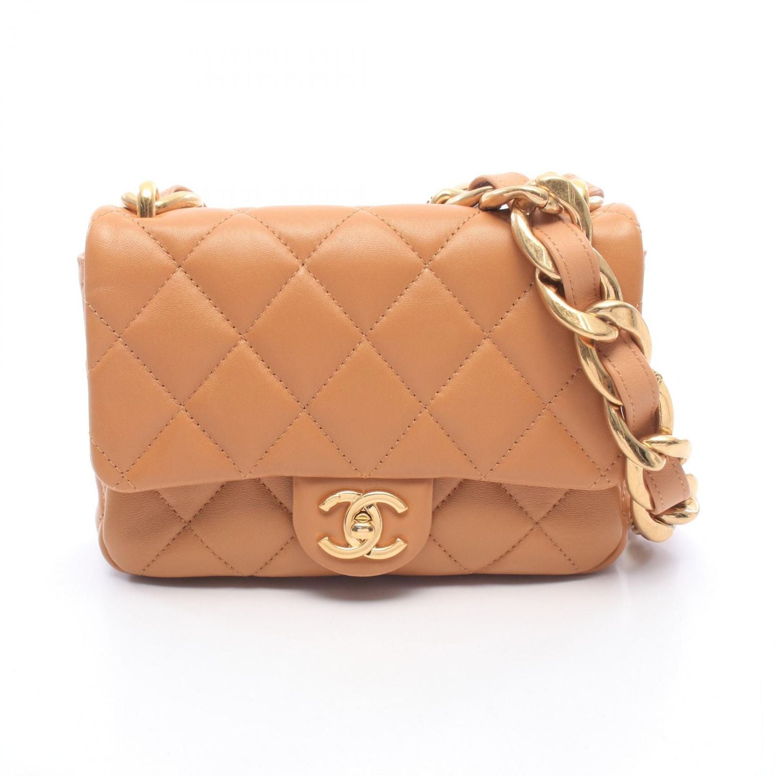 Chanel Shoulder Bag Quilted Small Flap Camel Leather Chain