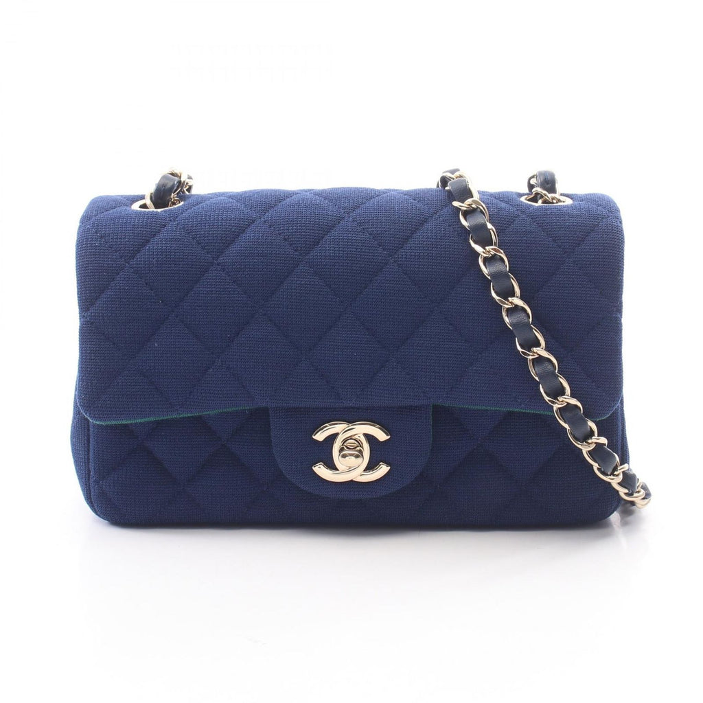 Chanel Shoulder Bag Mini Quilted 20 Blue Cotton Chain