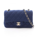 Chanel Shoulder Bag Mini Quilted 20 Blue Cotton Chain