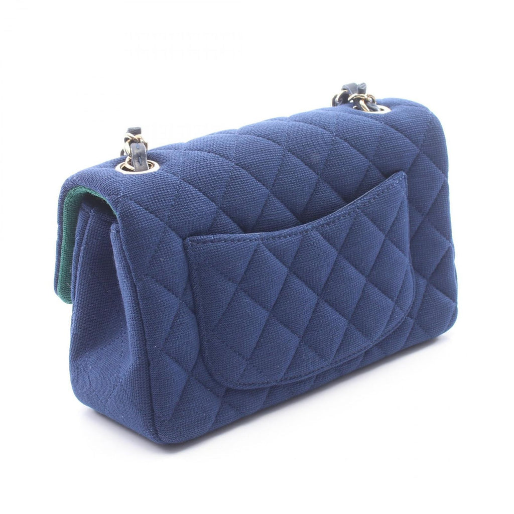 Chanel Shoulder Bag Mini Quilted 20 Blue Cotton Chain — view 2