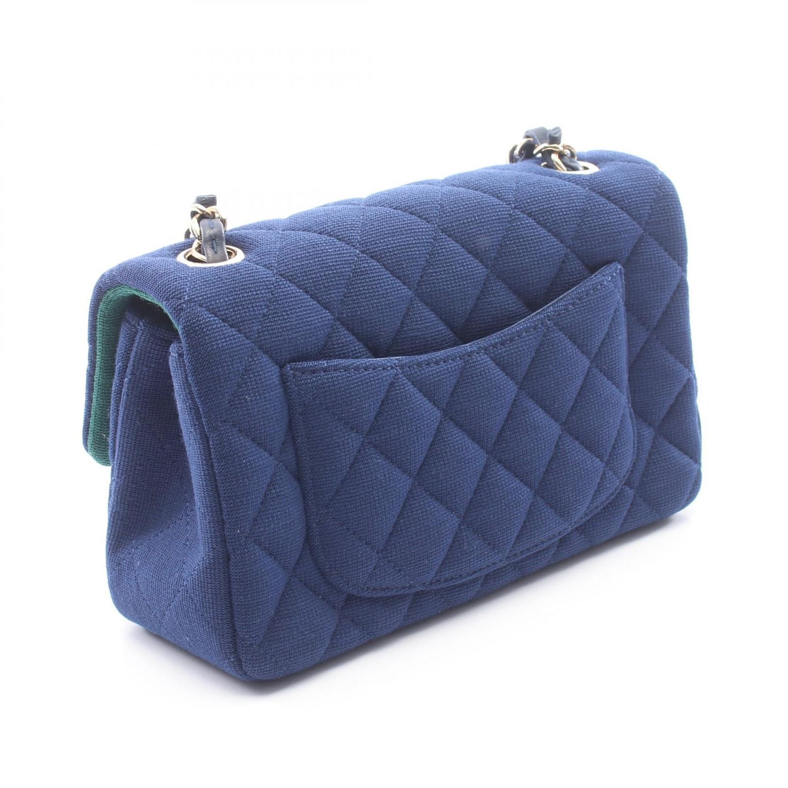 Chanel Shoulder Bag Mini Quilted 20 Blue Cotton Chain — view 2