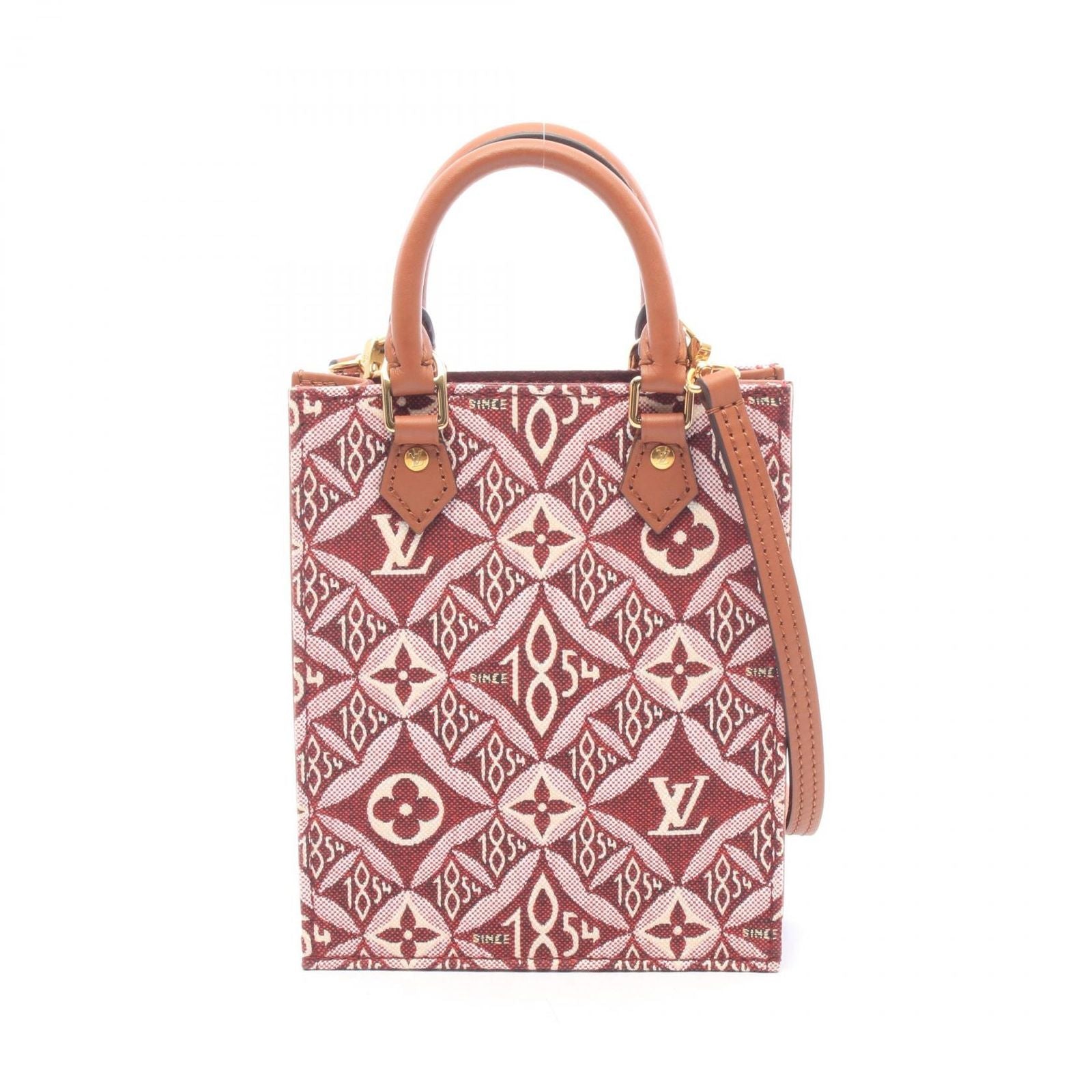 Louis Vuitton Handbag Petite Sac Plat Monogram Jacquard Since Bordeaux Canvas