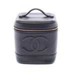Chanel Handbag CC Logo Black Caviar Leather Vertical Vanity