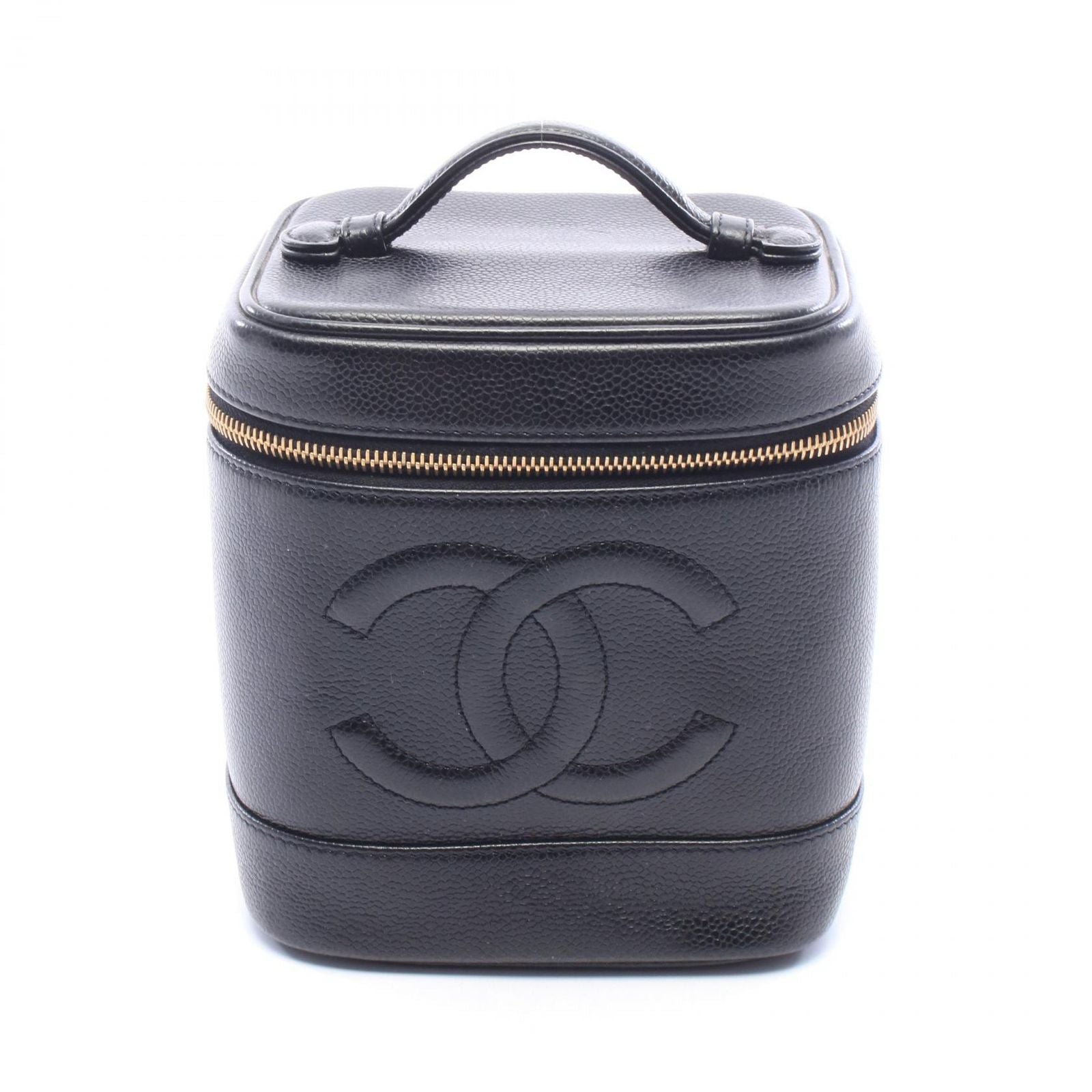 Chanel Handbag CC Logo Black Caviar Leather Vertical Vanity