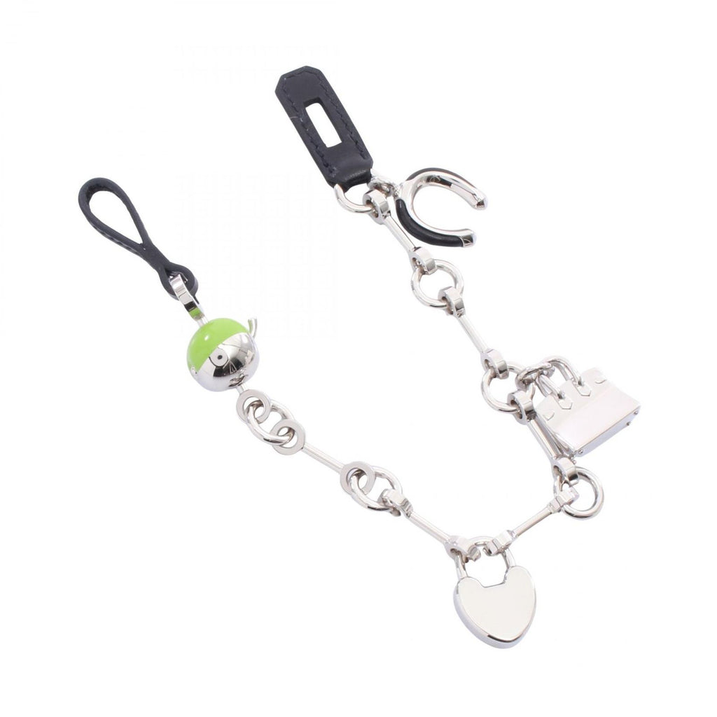 Hermes Charm Bijou de Sac Silver Black Apple Green Keychain — view 2