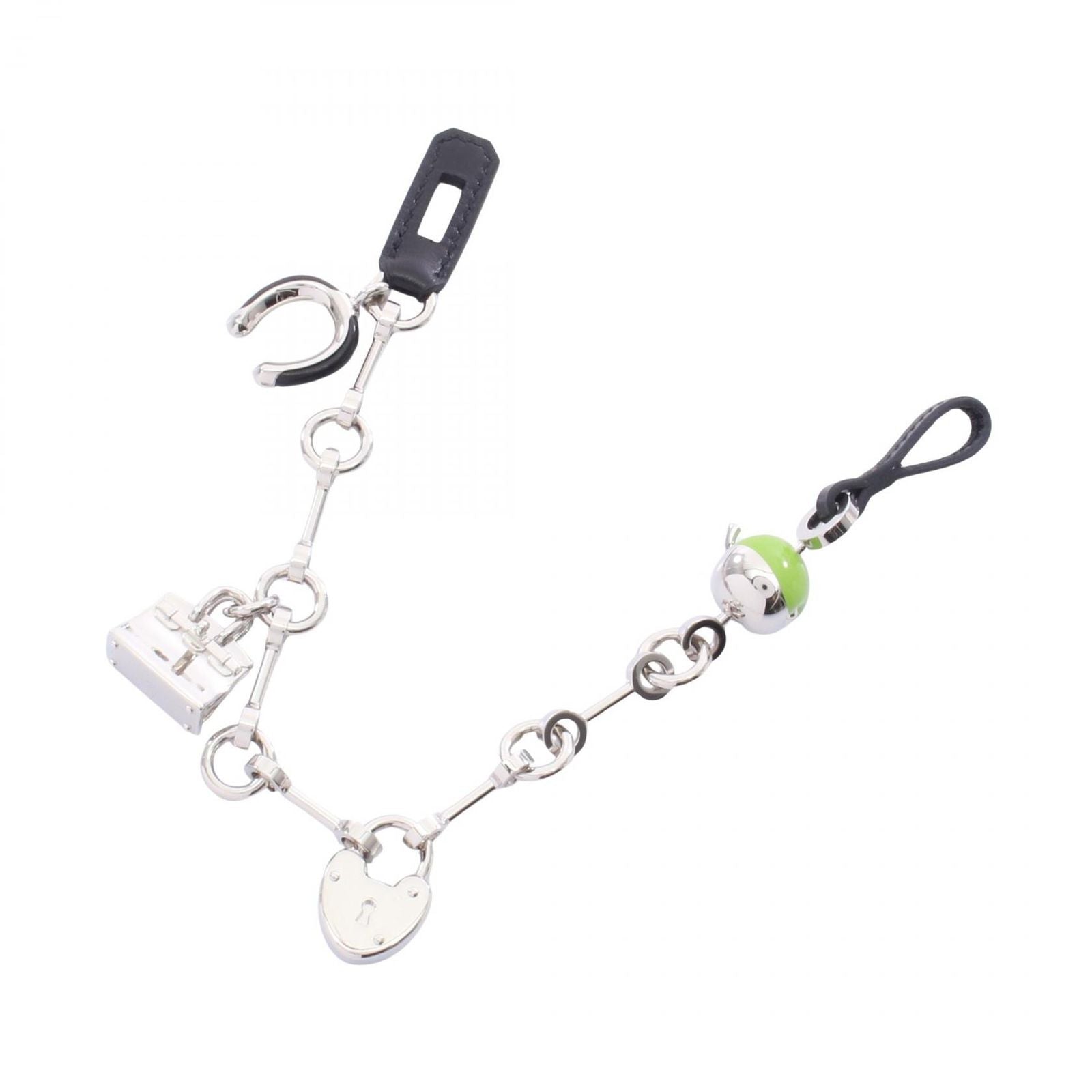 Hermes Charm Bijou de Sac Silver Black Apple Green Keychain