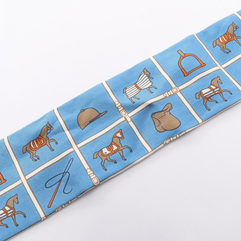Hermes Scarf Twilly Couvertures Et Tenues de Jour Blue Silk — view 6