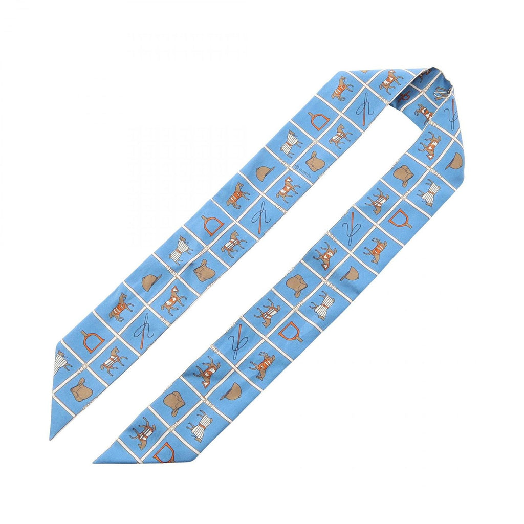 Hermes Scarf Twilly Couvertures Et Tenues de Jour Blue Silk — view 3
