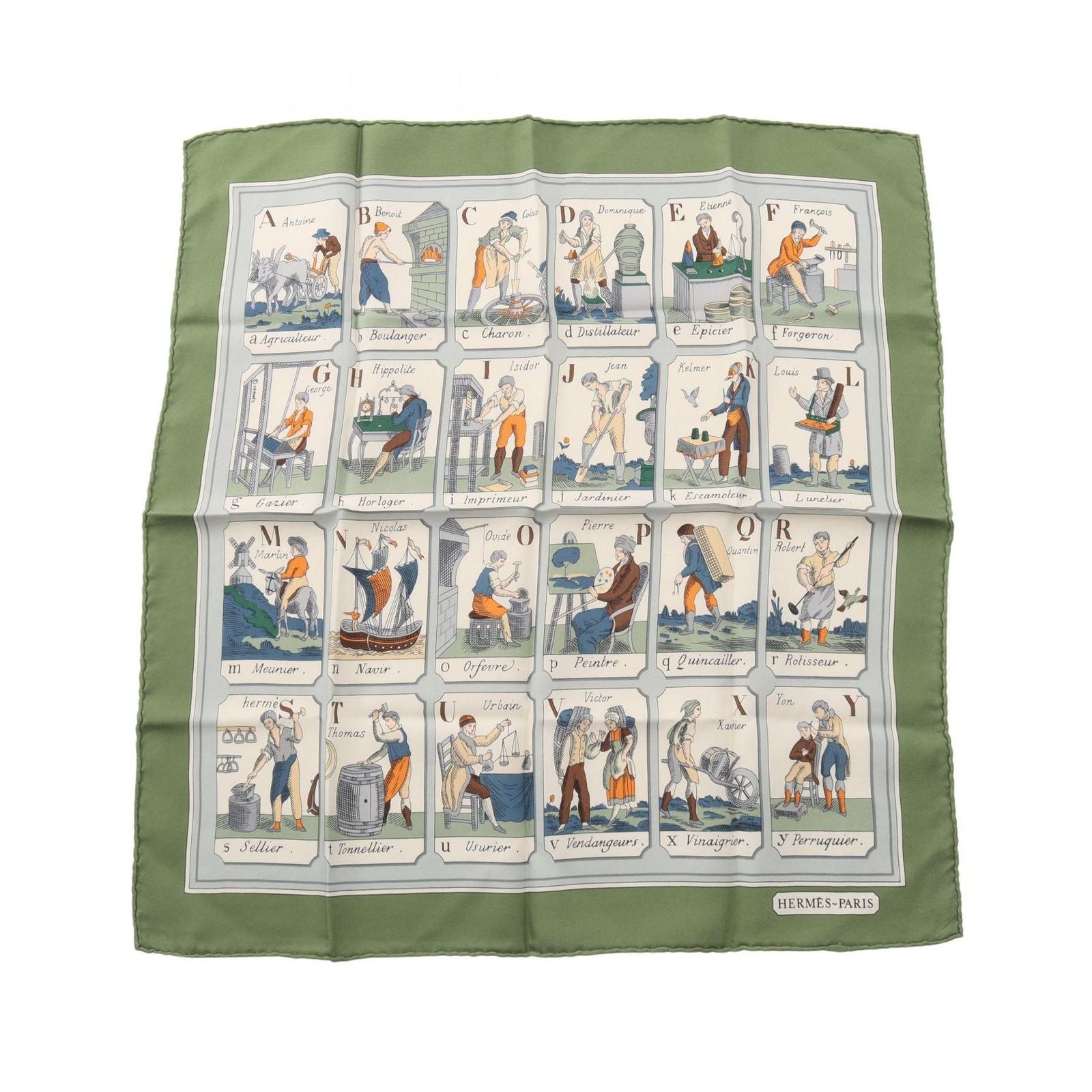 Hermes Scarf Petit Carre 45 L'alphabet Des Metiers Silk