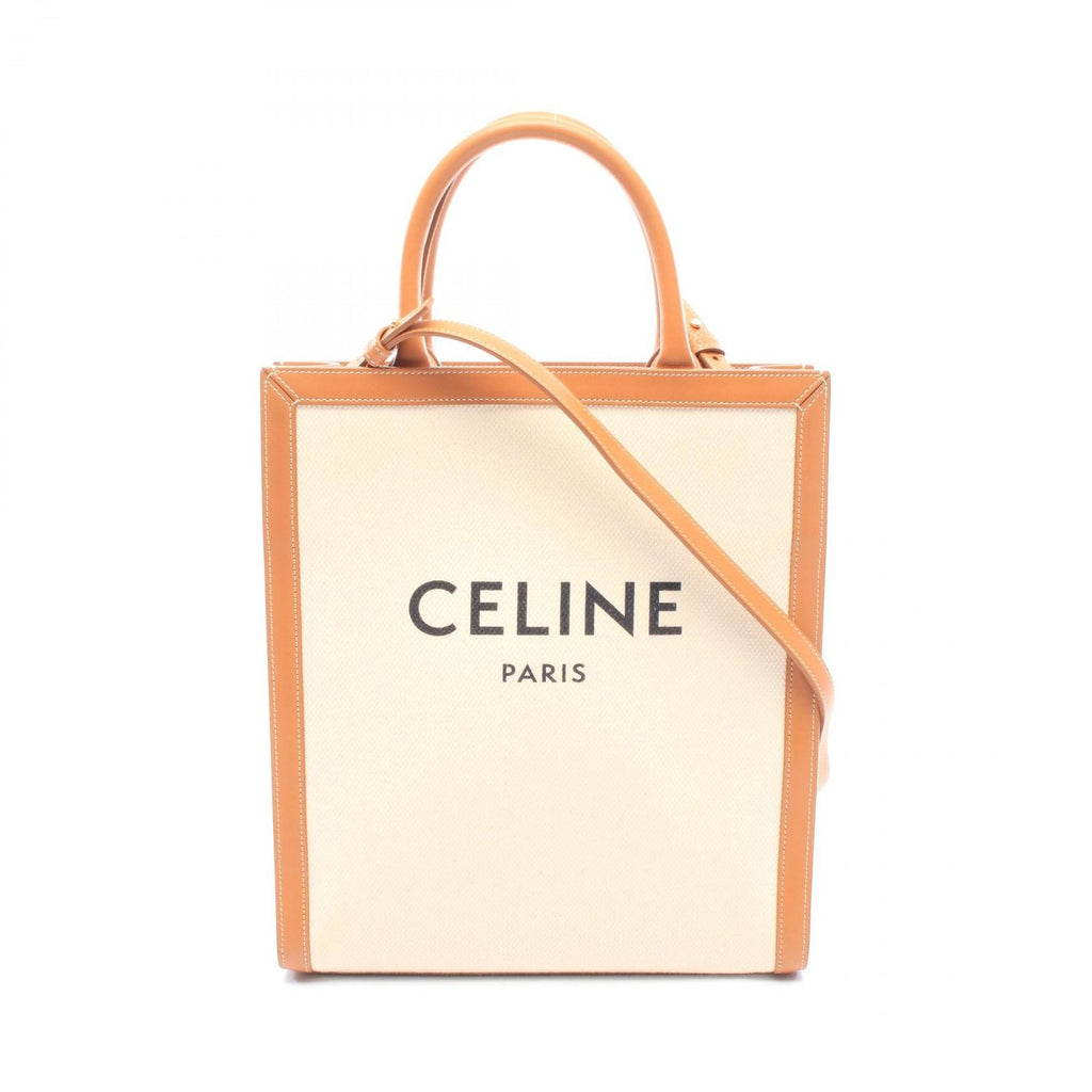 Celine Tote Bag Small Vertical Ivory Camel Black Canvas Leather