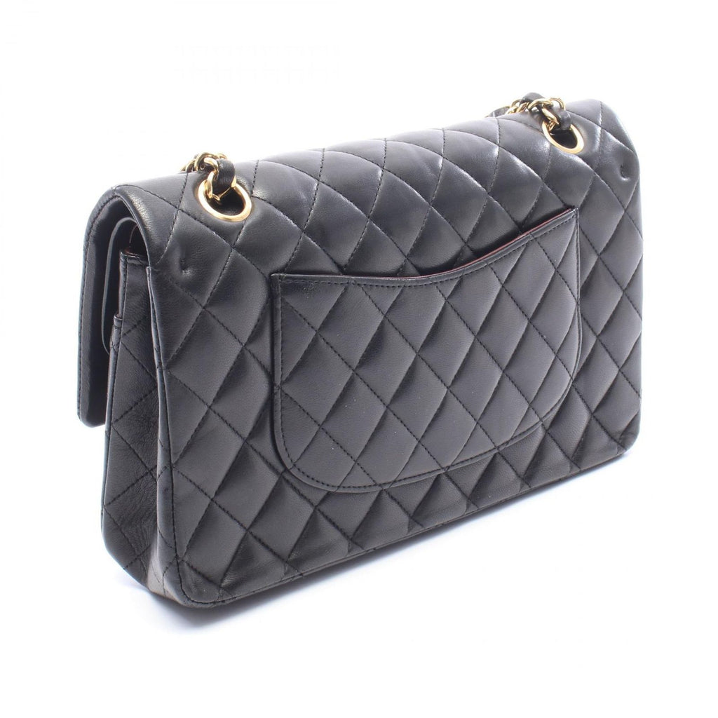 Chanel Shoulder Bag Quilted Double Flap Black Lambskin Chain — view 2