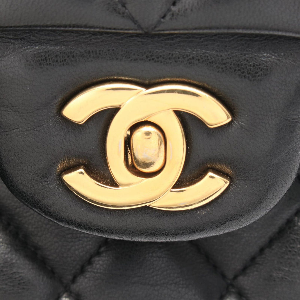 Chanel Shoulder Bag Quilted Double Flap Black Lambskin Chain — view 6