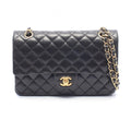 Chanel Shoulder Bag Quilted Double Flap Black Lambskin Chain