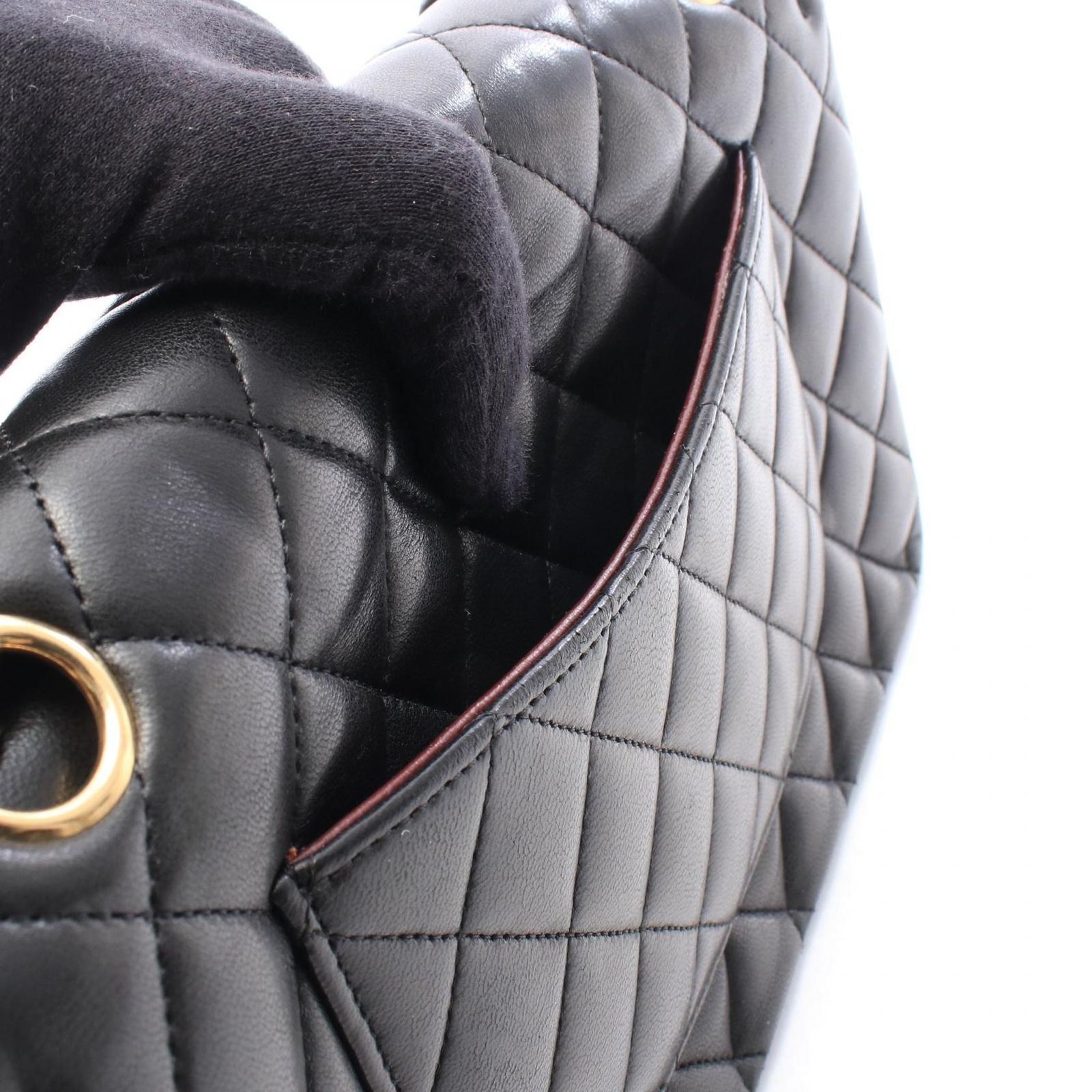 Chanel Shoulder Bag Quilted Double Flap Black Lambskin Chain — view 7