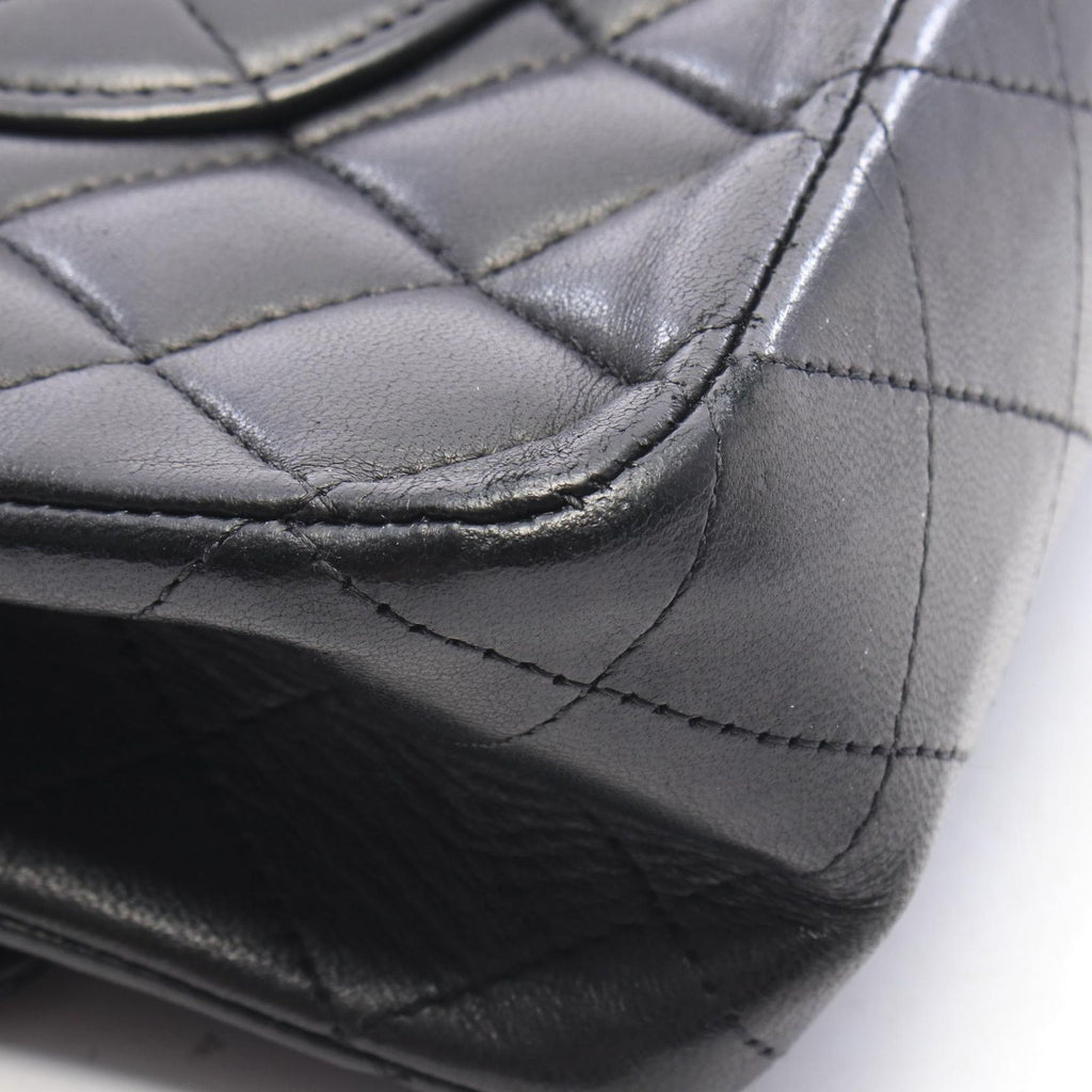 Chanel Shoulder Bag Quilted Double Flap Black Lambskin Chain — view 8