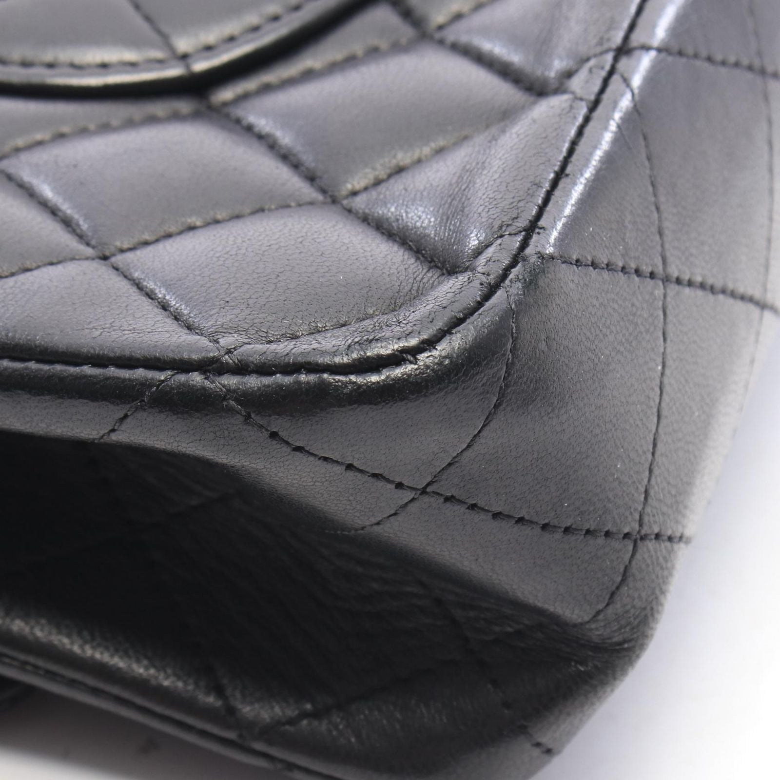 Chanel Shoulder Bag Quilted Double Flap Black Lambskin Chain — view 8