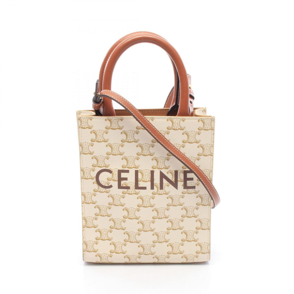 Celine Handbag Mini Vertical Cabas Triomphe 2-Way Ivory Brown Leather
