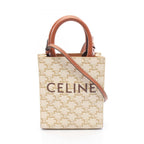 Celine Handbag Mini Vertical Cabas Triomphe 2-Way Ivory Brown Leather
