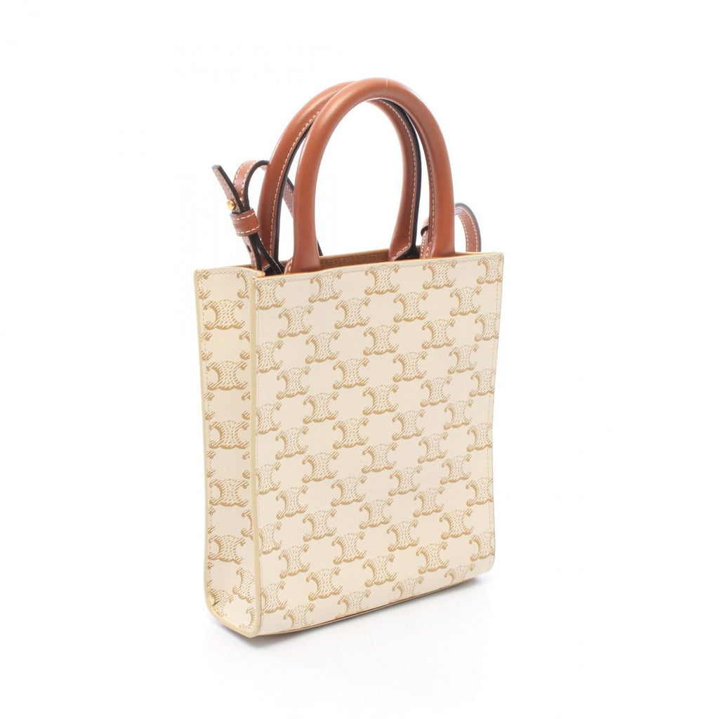 Celine Handbag Mini Vertical Cabas Triomphe 2-Way Ivory Brown Leather — view 2