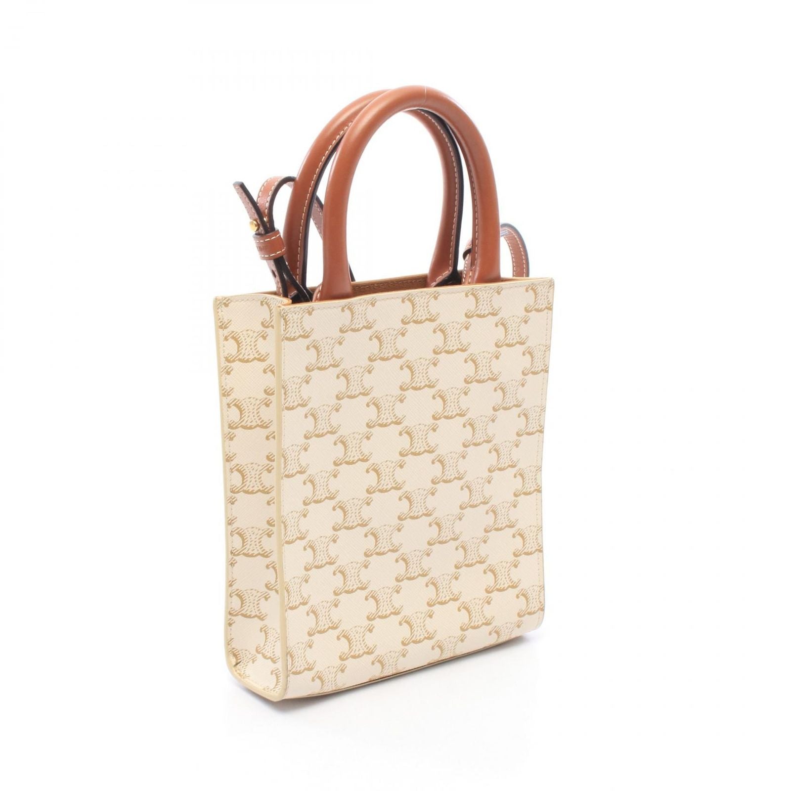 Celine Handbag Mini Vertical Cabas Triomphe 2-Way Ivory Brown Leather — view 2