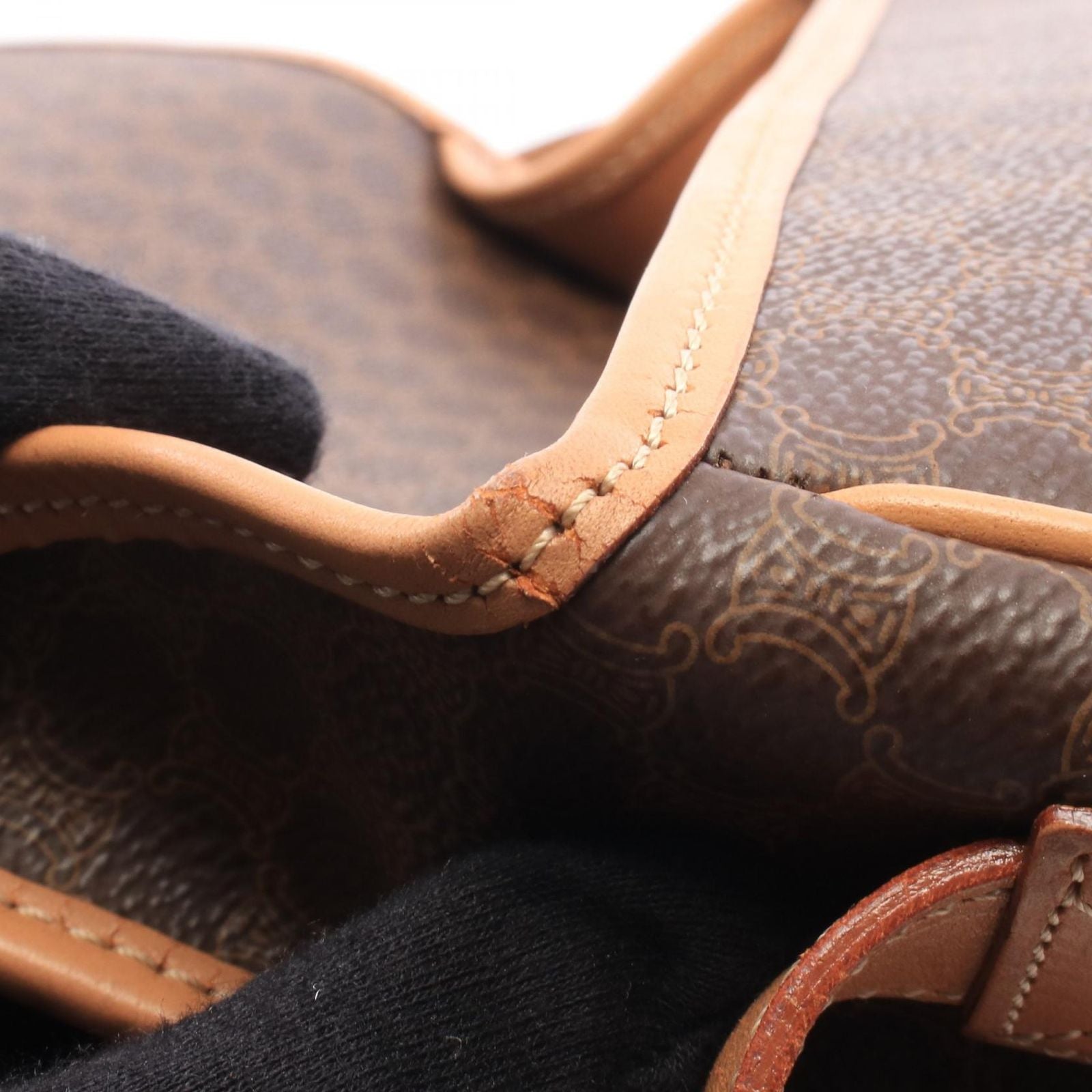 Celine Shoulder Bag Macadam Brown Beige Leather Gancini — view 7