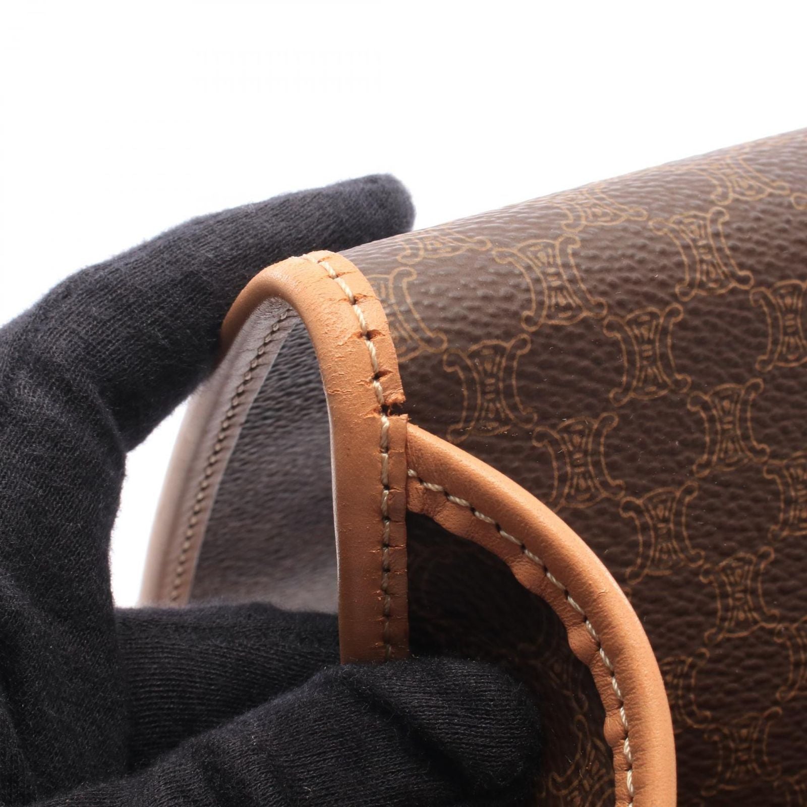 Celine Shoulder Bag Macadam Brown Beige Leather Gancini — view 6