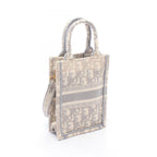 Dior Handbag Book Tote Vertical Mini Phone 2-Way Gray Ivory Canvas Oblique — view 2