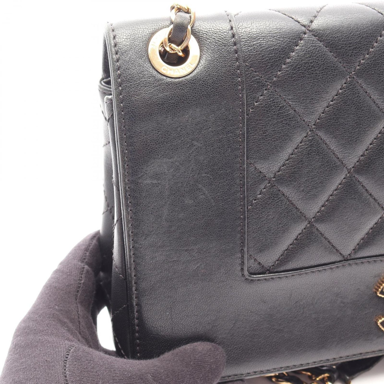 Chanel Shoulder Bag Mademoiselle Quilted Chain Black Lambskin — view 8
