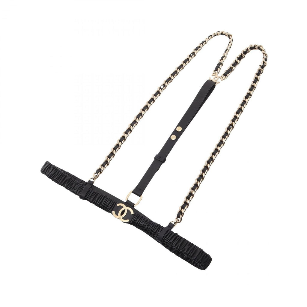 Chanel Suspenders CC Logo Chain Leather