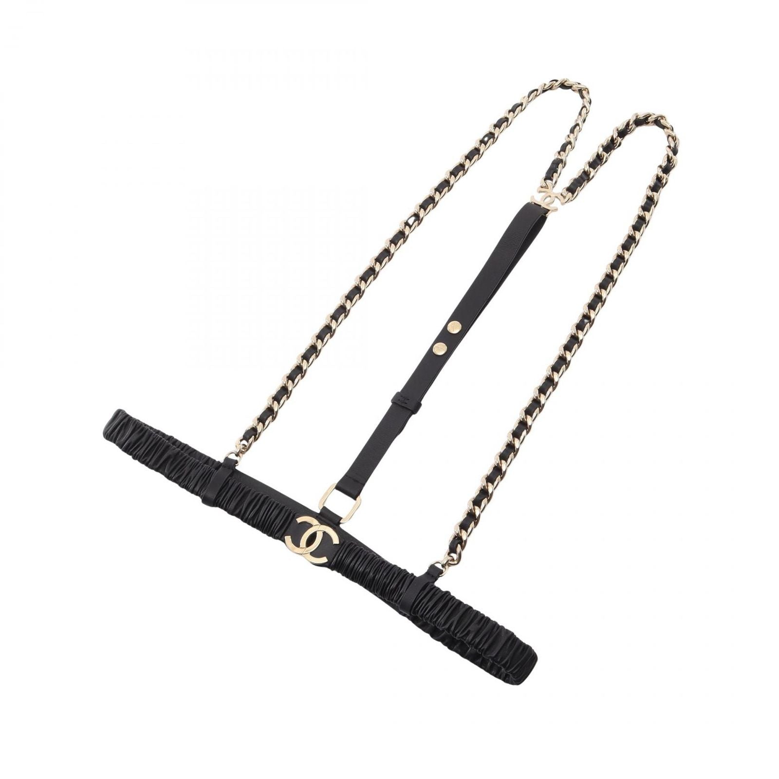 Chanel Suspenders CC Logo Chain Leather