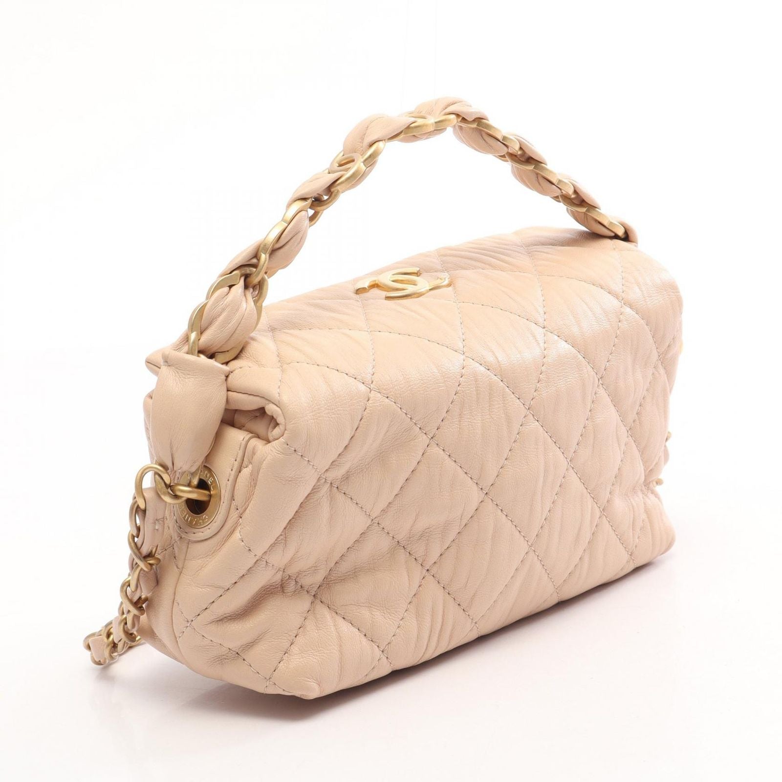 Chanel Shoulder Bag Quilted 2-Way Beige Lambskin Small Chain — view 2