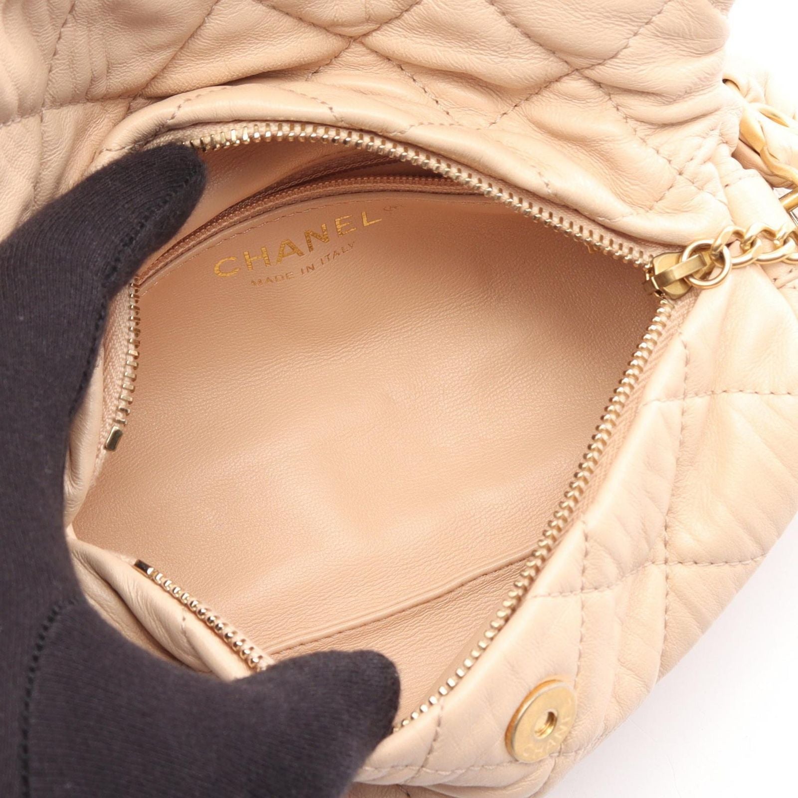 Chanel Shoulder Bag Quilted 2-Way Beige Lambskin Small Chain — view 3