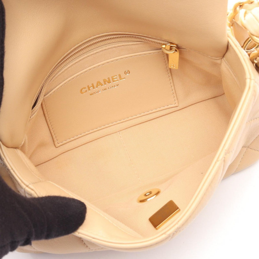Chanel Shoulder Bag Quilted Beige Lambskin Small Flap Chain — view 3