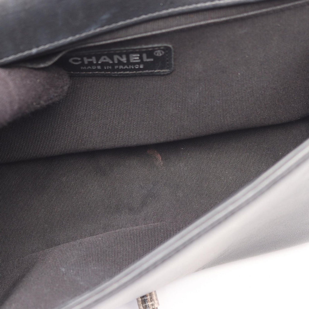 Chanel Shoulder Bag Boy Antique Silver Black Lambskin Chevron V-stitch Chain — view 7
