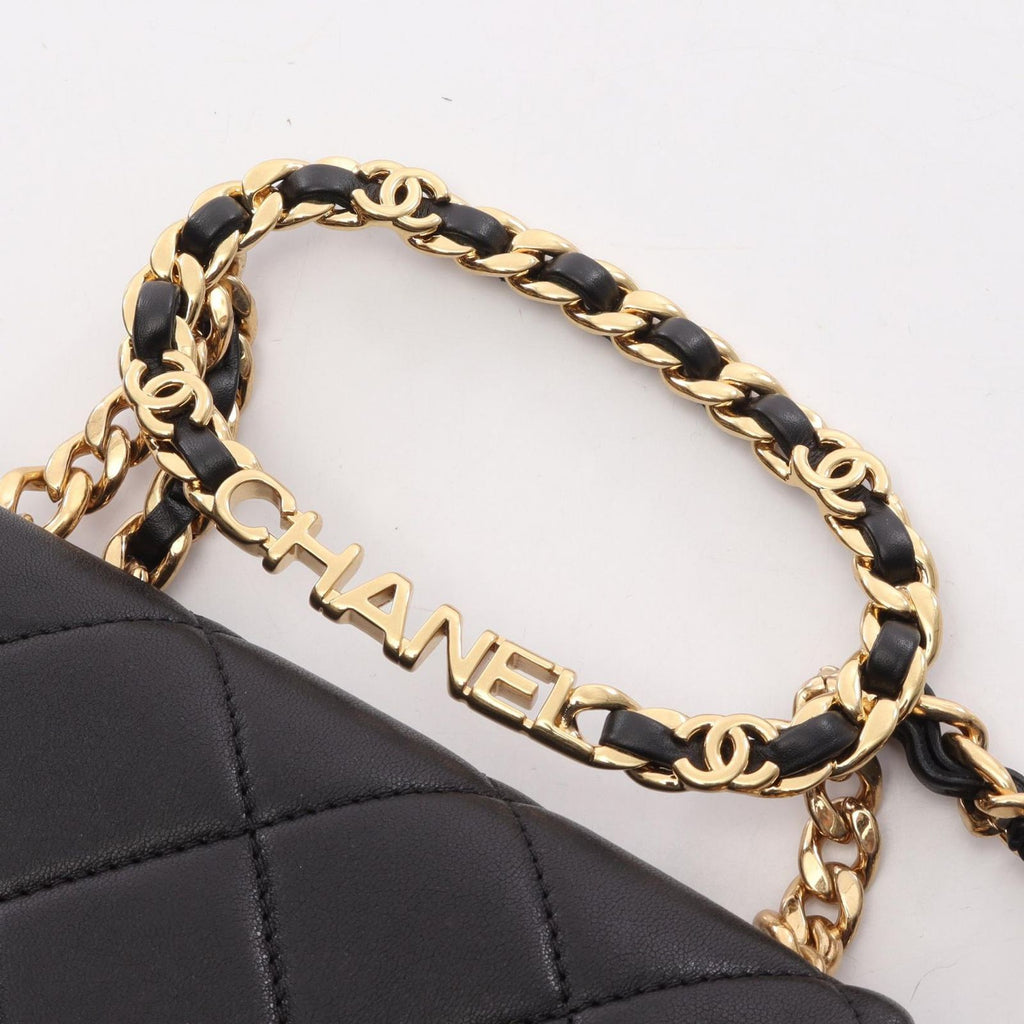 Chanel Shoulder Bag Mini Quilted Top Handle 2-Way Black Lambskin Loop Small — view 8