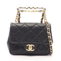 Chanel Shoulder Bag Mini Quilted Top Handle 2-Way Black Lambskin Loop Small