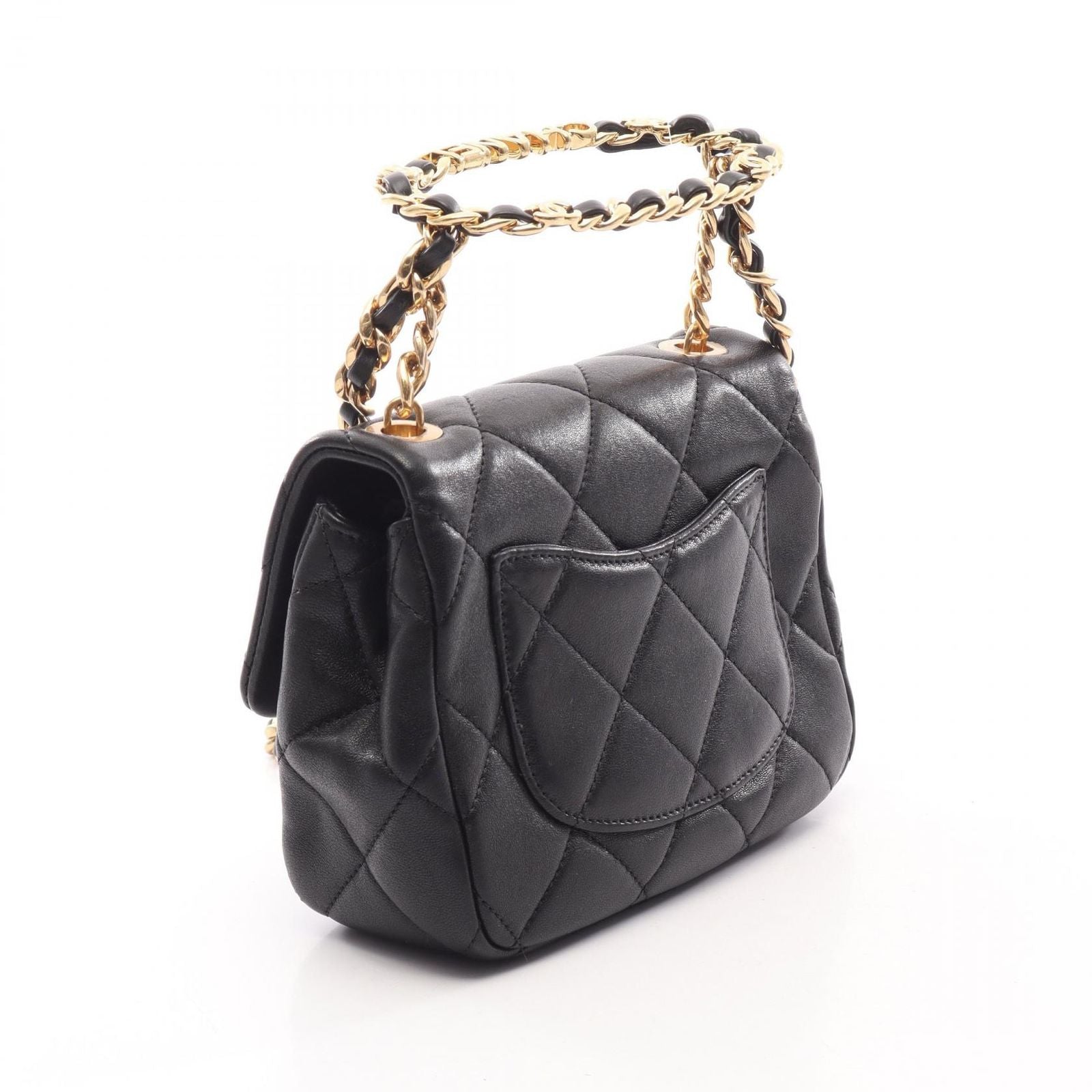 Chanel Shoulder Bag Mini Quilted Top Handle 2-Way Black Lambskin Loop Small — view 2
