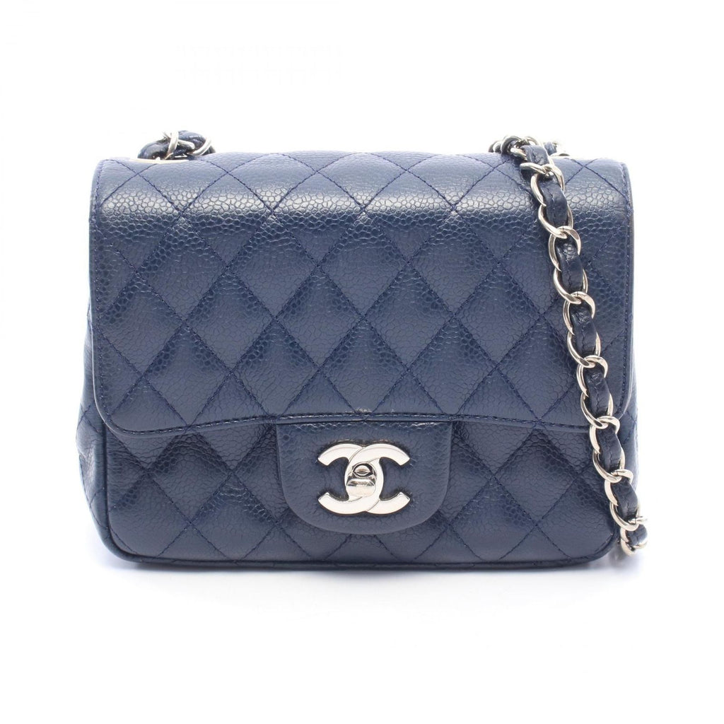 Chanel Shoulder Bag Mini Quilted Navy Caviar Leather Chain