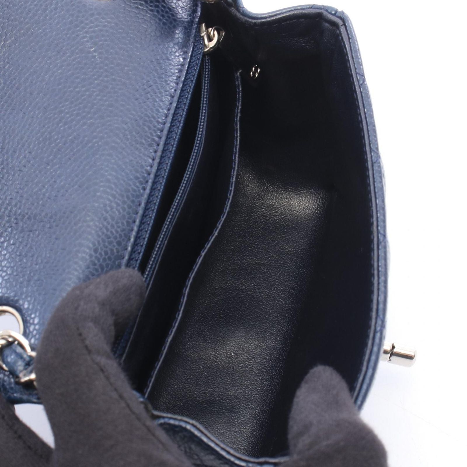 Chanel Shoulder Bag Mini Quilted Navy Caviar Leather Chain — view 3