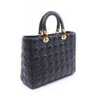 Dior Handbag Lady Dior Large 2-Way Black Leather Cannage Tote — view 2