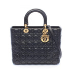 Dior Handbag Lady Dior Large 2-Way Black Leather Cannage Tote
