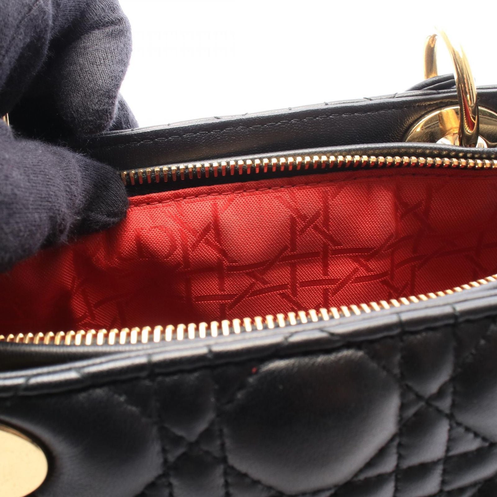 Dior Handbag Lady Dior Large 2-Way Black Leather Cannage Tote — view 6
