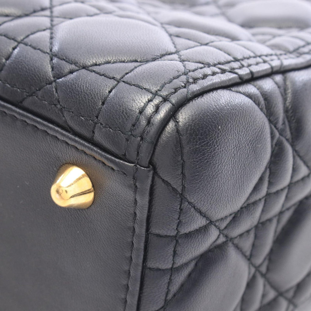 Dior Handbag Lady Dior Large 2-Way Black Leather Cannage Tote — view 7