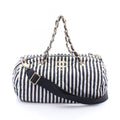 Chanel CC Logo Bowling Bag Stripe 2-Way Black White Nylon Leather Large