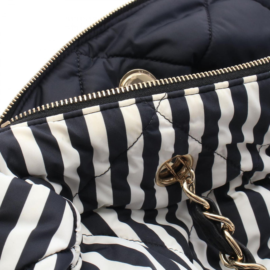 Chanel CC Logo Bowling Bag Stripe 2-Way Black White Nylon Leather Large — view 6