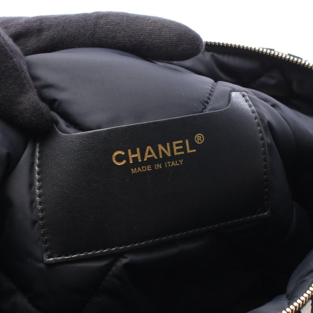 Chanel CC Logo Bowling Bag Stripe 2-Way Black White Nylon Leather Large — view 4