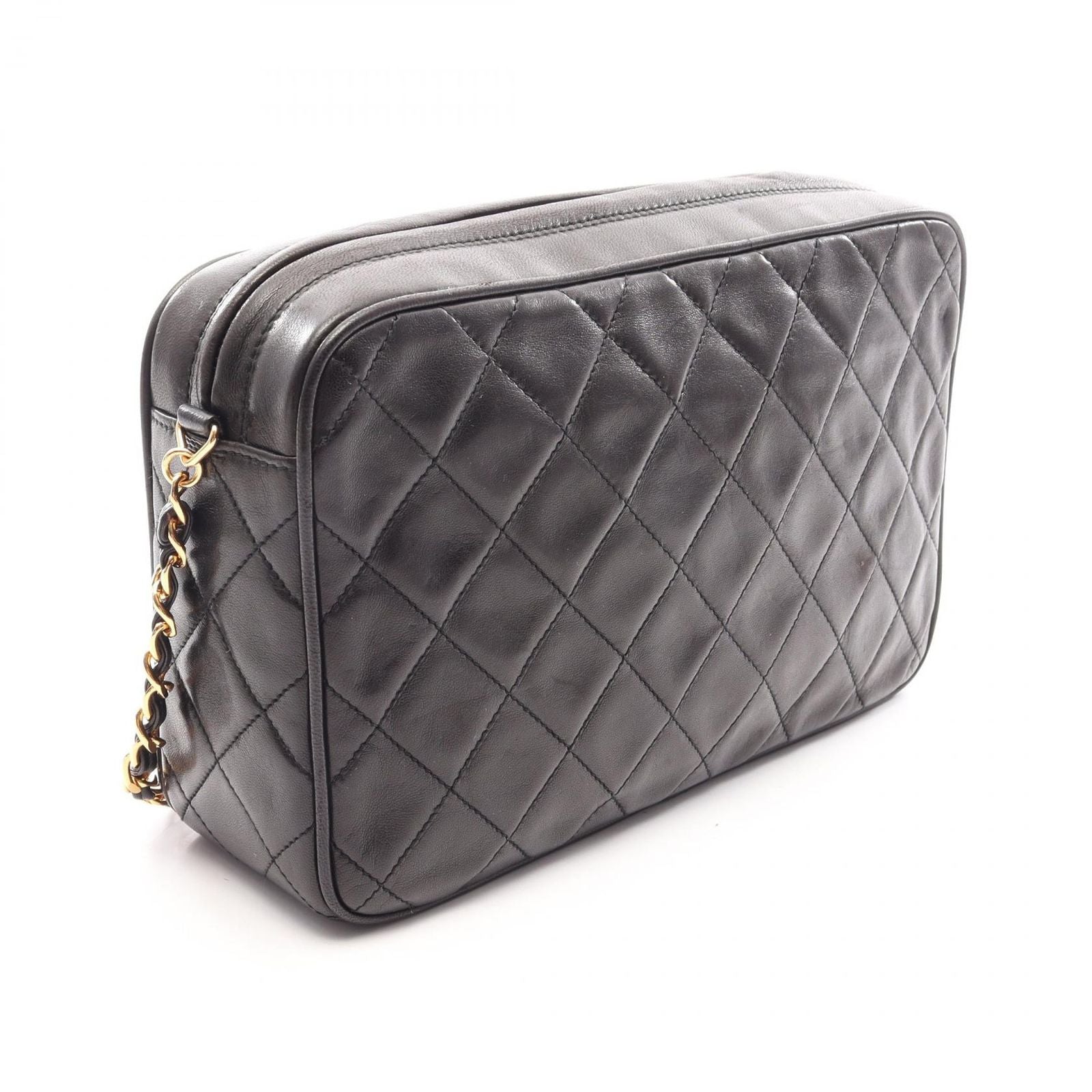 Chanel Shoulder Bag Quilted Black Lambskin Diamond Stitch CC Logo Fringe Chain — view 2
