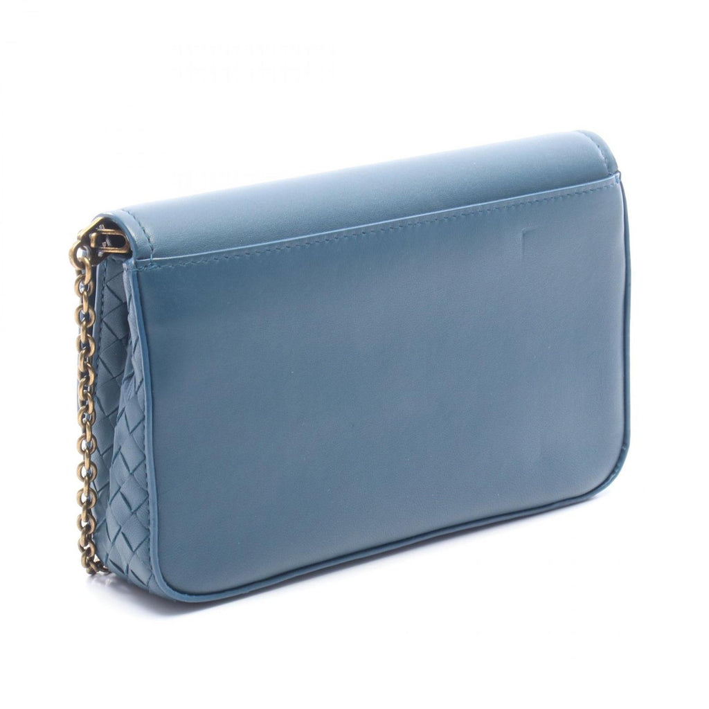 Bottega Veneta Shoulder Bag Intrecciato Blue Lambskin Chain Wallet — view 2