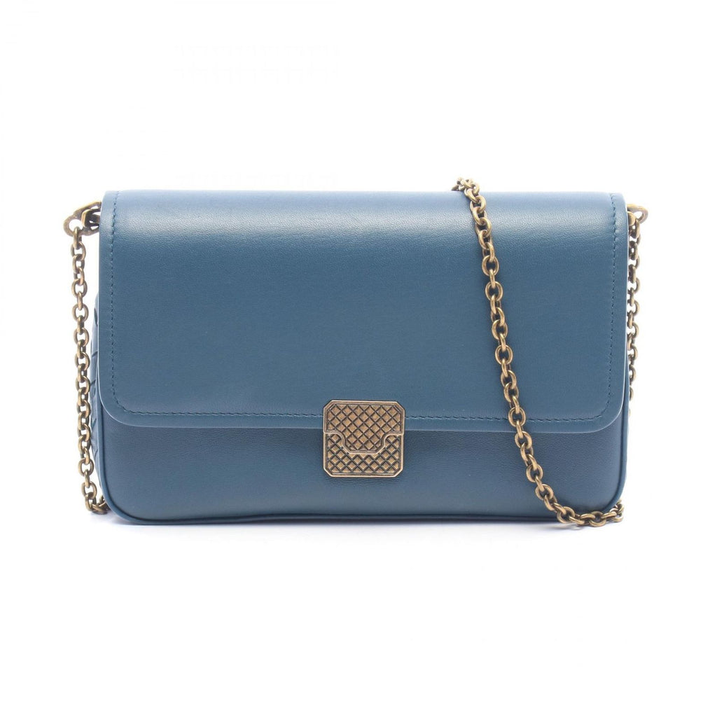 Bottega Veneta Shoulder Bag Intrecciato Blue Lambskin Chain Wallet