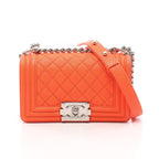 Chanel Shoulder Bag Boy Small Orange Caviar Leather Chain